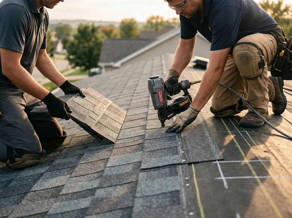 Professional roofer working on a residential roof in Litchfield Beach